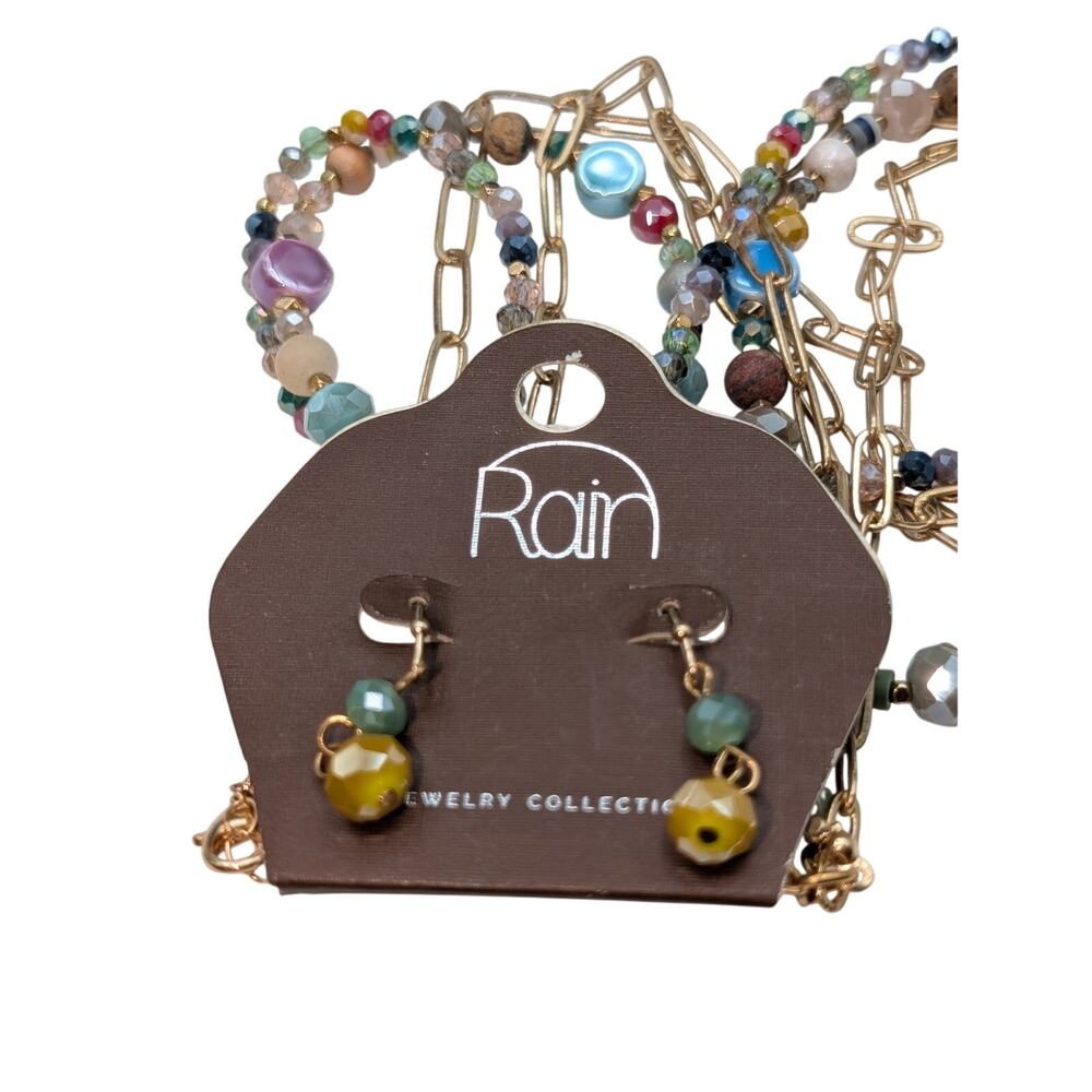 Rain Multi-Strand Beaded Chain Gold Tone Necklace & Earring Set NWT